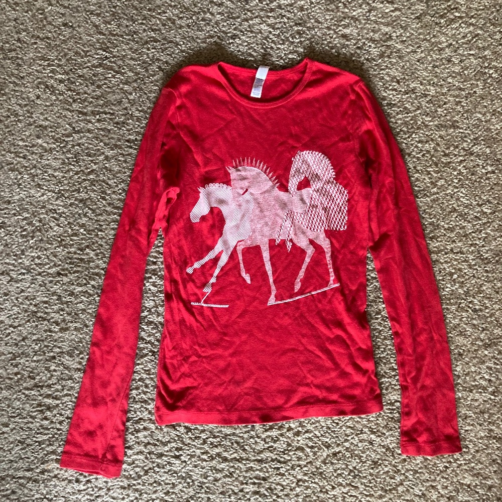 Bella Red Horses Long Sleeve Tee, Size S